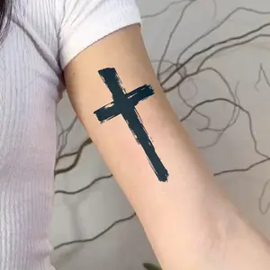 Graffiti Cross Tattoo Sticker, Dark Fashion Art Design, Adhesive Waterproof Safe Non-Toxic Durable Long-Lasting, Arm Leg Application, Unique Style