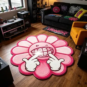 Funny Tooth Sunflower Rug, Sunflower Living Room Decor Mat, Soft Comfortable Odd Shape Rug, Decorative Area Rug, Hand Wash Only, Indoor Use
