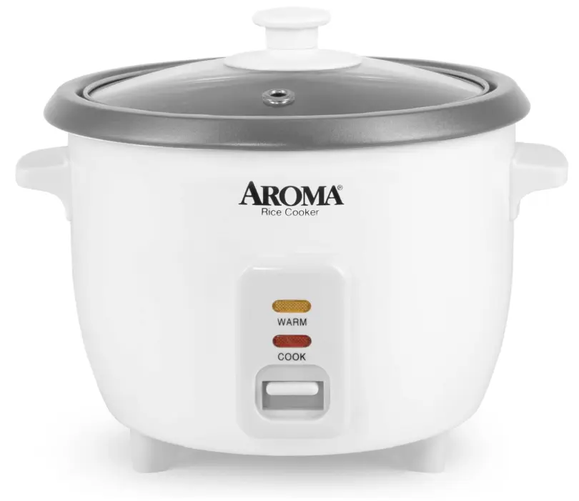 6-Cup Rice Cooker & Food Steamer with Bonded Granite Nonstick Ceramic & Pop-Up Steam Tray - White