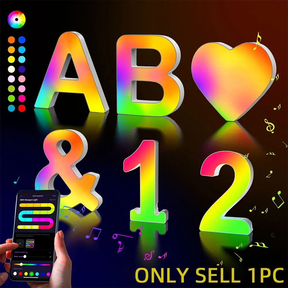 LED Letter Light RGB Color Changing Alphabet Lamp for Wedding Birthday Party LED Lights Lighting Decoration Store Sign DIY Glowing Letters Home Bar Christmas Decor Cool Lights