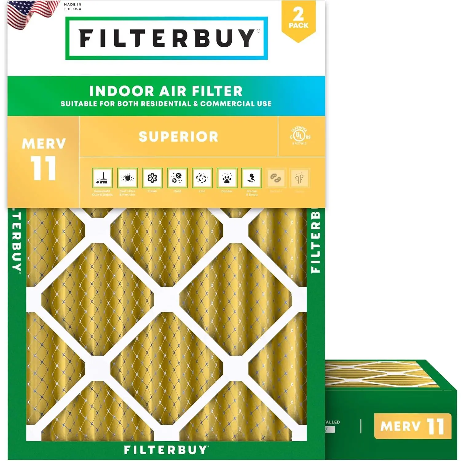 Filterbuy Home & Household Durable Synthetic Polypro Replacement Air Filter (2-Pack), 17.25x23.25x4 in Pleated MERV 11 Allergen Defense HVAC AC Furnace Filter
