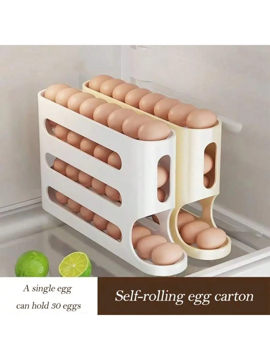 Automatic Rolling Egg Dispenser Organizer For Refrigerator, 4-Tier Space-Saving Egg Holder Tray, Holds 28 Eggs, Durable...