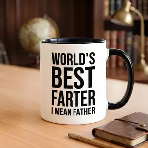 World's Best Farter I Mean Father Mug - Funny Dad Gag Gift - Father's Day Coffee Cup - Orange Accent Mug for Dad - Sarcastic Birthday Gift for Father