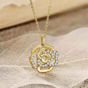 Glossy Camellia Zircon Necklace for Women – Y2K Personalized Clavicle Chain, Daily & Party Jewelry Gift