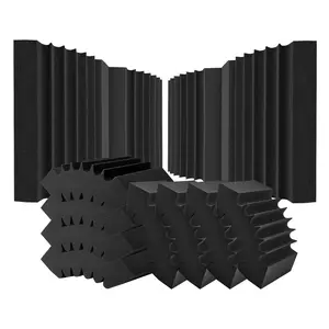 VEVOR Acoustic Foam Panels, 4 Pack 16.5 x 6.3 x 12 inches, Adhesive High Density Soundproof Wall Panels,Fire-Resistant Acoustic Panel,Sound Dampening Absorbing Panel for Studio Wall and Ceiling,Black