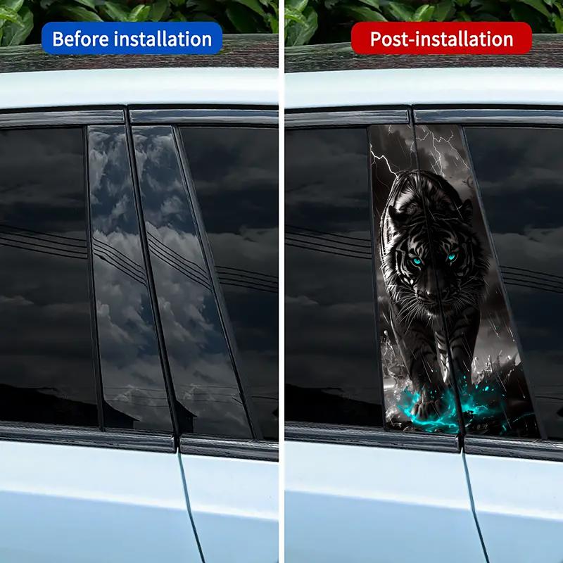 Pack of 2, Tiger Lightning Car Stickers, Fantasy Rain King Theme, Self-adhesive Waterproof Scratch-proof, Suitable for B-pillar and Doors, Glass Metal/Plastic Surface, Cover Scratches, Car Decoration Sticker