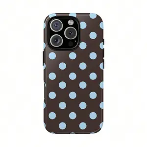 A brown and blue polka dot pattern, double-layer protective, stylish film phone case, suitable for iPhone 11/12/13/14/15/16/17/XR/X/XS/XS Max/7P/8P. This is a perfect Christmas gift for friends, family, or yourself.