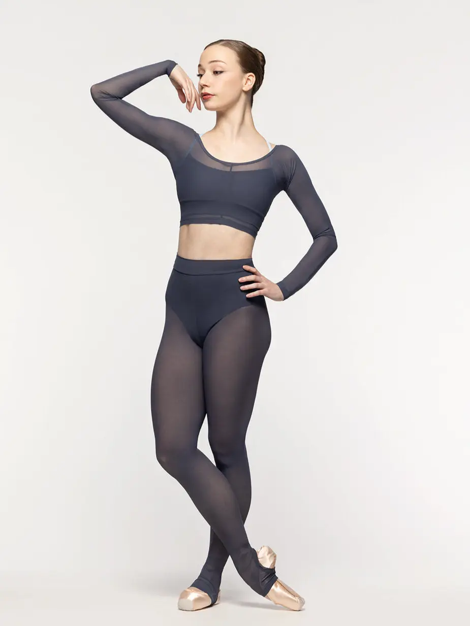 Stirrup Back Seam Tights Graphite Mesh Kids RTW