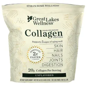 Great Lakes Wellness Grass-Fed Bovine Collagen Peptides, Unflavored, 64 oz (1.8 kg)