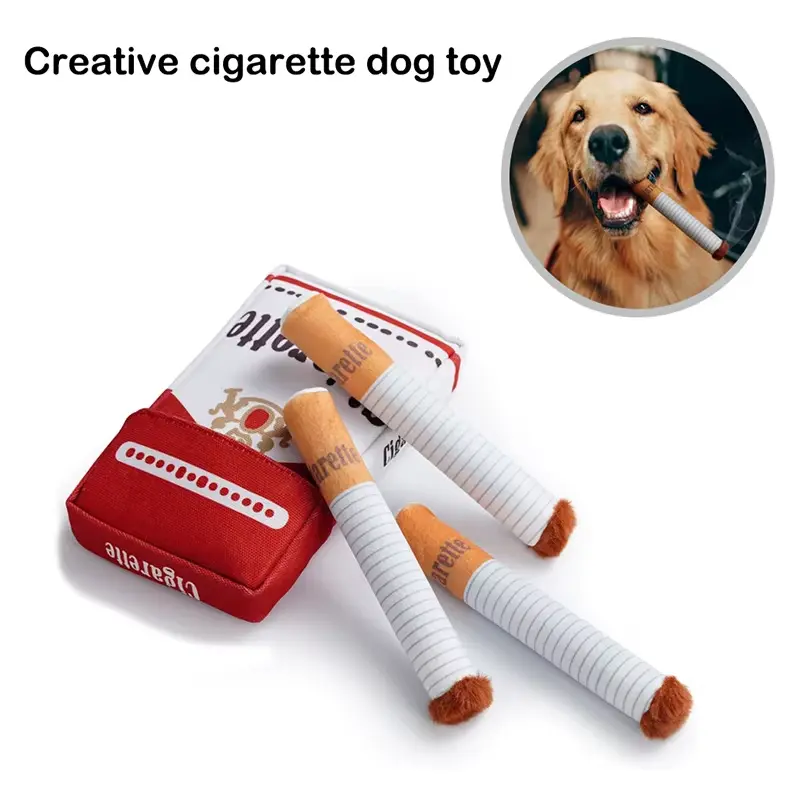 Dog Toys Funny Interactive Plush Dog Toys Funny Plush Chewing Toy Cigaret Box Pet Gifts NONE