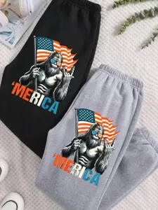 Bigfoot Merica Rock American Flag Graphic Sweatpants, 4th of July Family Matching Pants, Fourth of July Gift, USA Flag Stars and Stripes