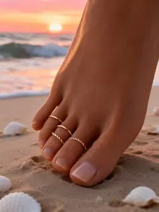 4pcs Minimalist Iron Alloy Plain Toe Rings Set, Suitable For Women's Beach, Party, Summer Outings, Daily Wear Jewelry, Great Gift For Friends, Birthday