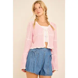 Tie Closure Pointelle Cardigan