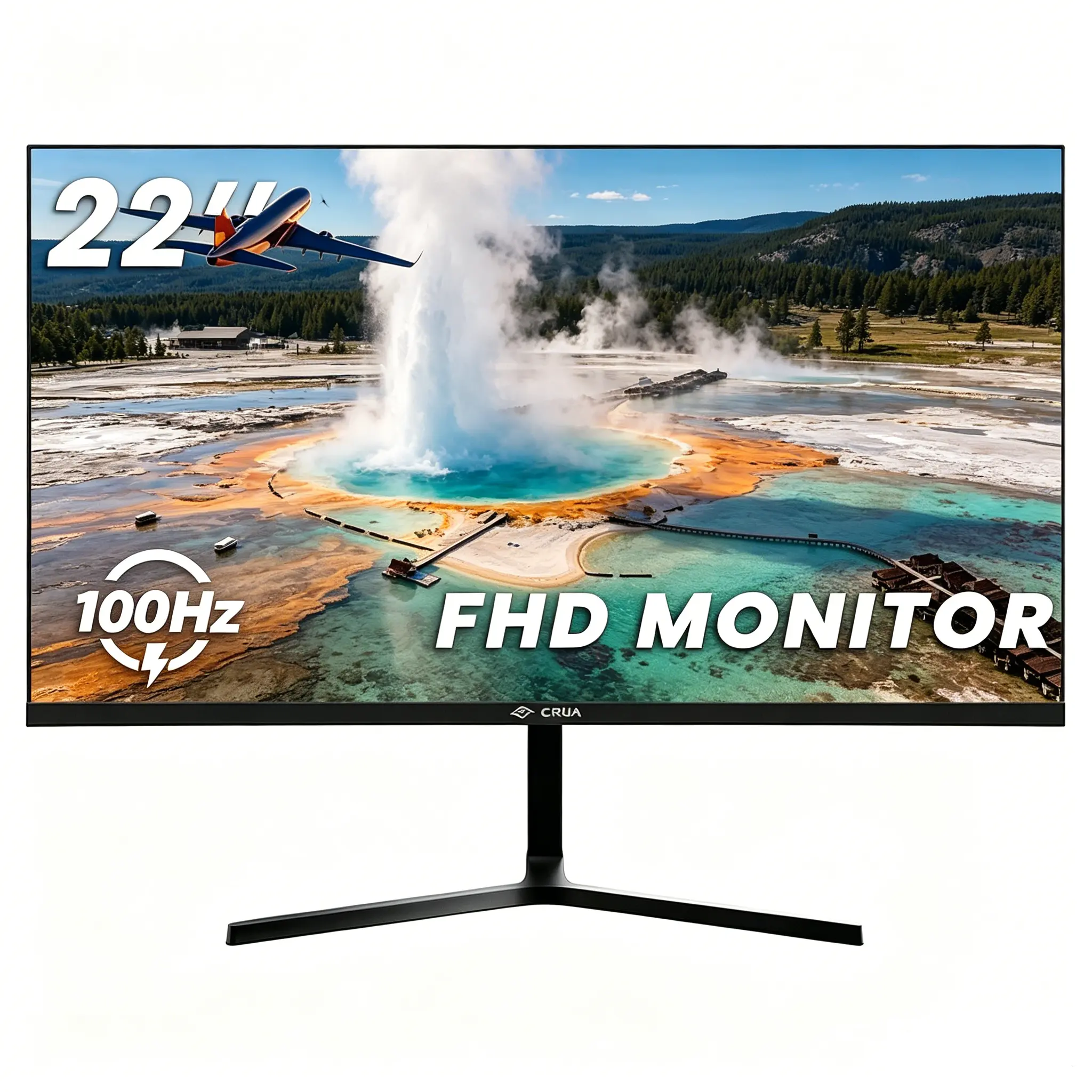 CRUA 22" FHD PC Monitor with FHD Screen, 100Hz Smooth Motion, 1920x1080 Resolution, 95% sRGB Coverage, 3000:1 Contrast Ratio, Ultra-Narrow Bezel, HDMI Port, VESA 75x75mm Mount Compatibility, Digital Monitor for Office & Gaming