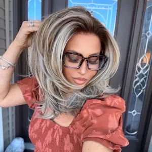 IMstyle Sabrina Greyish Ashy Blonde with Highlight Soft Rooting with Layer Cut Low Density 13*4 Free Part Lace Front Synthetic Wigs