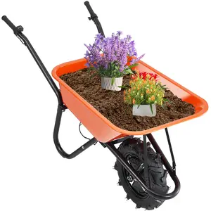 VEVOR Electric Wheelbarrow Cart, 500W Powered Utility Garden Wagon Dump Cart, 5 Cu.Ft. Load & 330 lbs Capacity with Metal Handle & 16" Track Wheels, One Wheel Barrow Yard Cart & Wagons for Lawn Farm