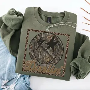Camo Darlin Sweatshirt/T-Shirt, Old School Camo Shirt, Happy Face Camouflage Sweater, Western Camo Hoodie, Hunting Shirt, Valentines Gifts For Her Him