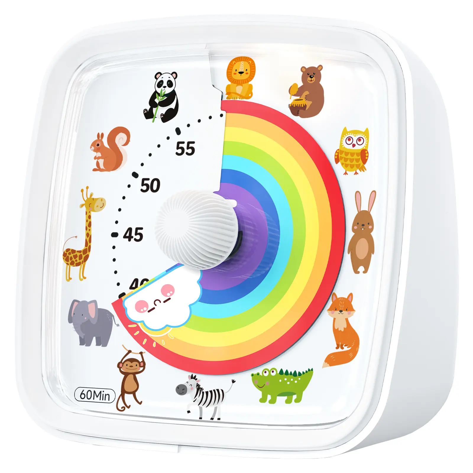 Yunbaoit 60-Minute Silent Visual Timer with Rainbow Pattern & Night Light - Plastic Tool Set with Optional Audible LED Alarm, Ideal for Kids, Suitable for Classroom, Office Use, Timer Kitchen Timers