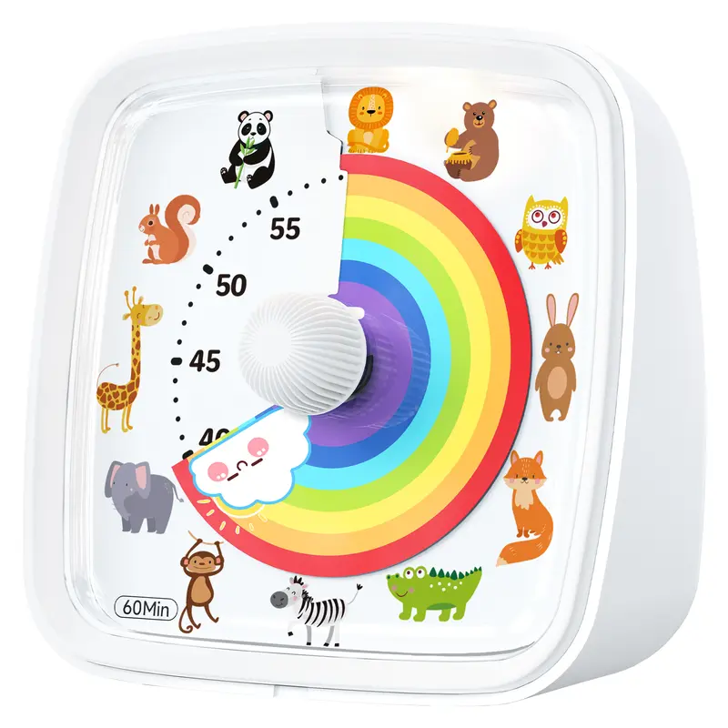 Yunbaoit 60-Minute Silent Visual Timer with Rainbow Pattern & Night Light - Plastic Tool Set with Optional Audible LED Alarm, Ideal for Kids, Suitable for Classroom, Office Use, Timer Kitchen Timers