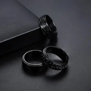 FINREZIO 3Pcs Stainless Steel Cool Chain Greek Key Spinner Band Ring Set Fidget Ring for Men Women for Wedding Promise Stress Relieving 8MM Wide Jewelry rings men promise rings gf wedding ring real rings wedding ring set smartrings emo stuff