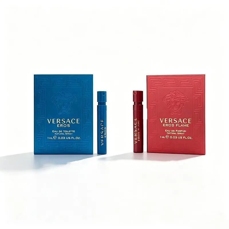 Versace Eros Mens Fragrance Sample 2-Piece Set 0.03 oz / 1 ml Red & Blue Edition — Ideal for Dates and Daily Wear Long-lasting Scent, Portable Size Perfumes Liquid