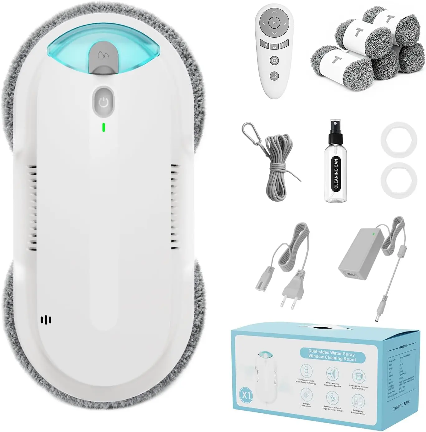HIXZAP Compact Double Helix Electric Window Cleaning Robot - Compact Form, Small Size, 6400Pa Suction, Dual Spray, Smart Edge Detection, Anti-Drop Function for Streak-Free Glass Cleaning