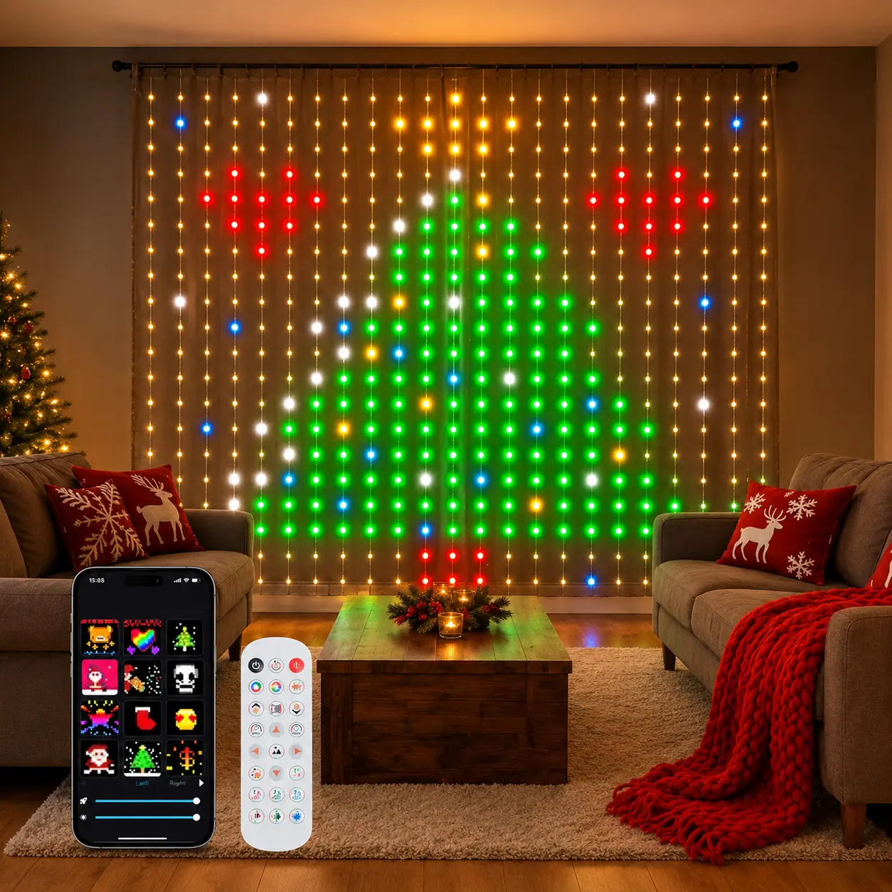 Upgraded DIY LED Curtain Fairy Lights - Anti-Tangling Durable PVC Wire, USB Plug-In, Bluetooth App + Remote Dual Control, Led RGB Light, RGB Lighting, Music-Sync Glow, Multiple Modes, 200+ Scene Options, Indoor Bedroom Window Ambient, Christmas Decor