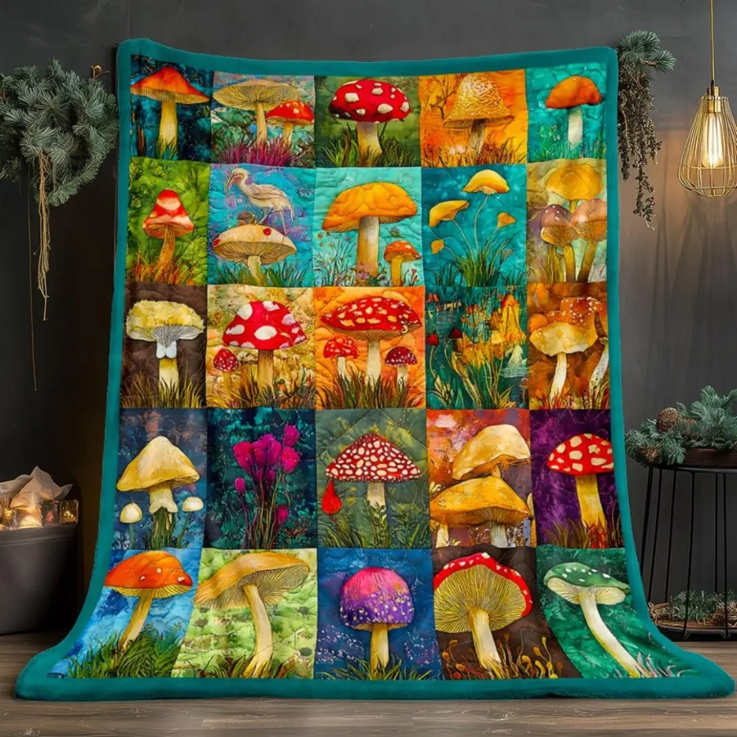 Colorful Mushroom Blanket Lightweight Flannel Throw Cozy Aesthetic Blanket for Home Decor Sofa Bed Travel Camping Soft All Season Warm Gift Fall Winter Essentials