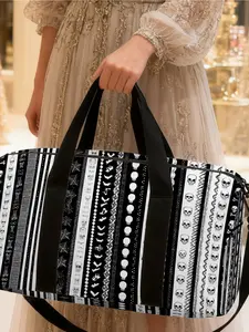 1pc Skulls and Webs Stripes Travel bag with Adjustable Shoulder Strap, Unisex Handbag, Casual Sports Bag for Daily Use, Artistic Accessory, Perfect for Business Trips, Machine Washable
