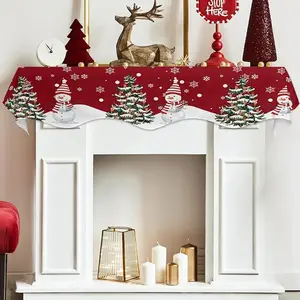 Festive Christmas Tree & Snowman Fireplace Scarf, Perfect Holiday Decoration Prop, Create Cozy Atmosphere, Ideal Mantel Decor, Party Decoration Supplies