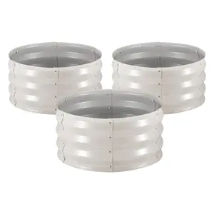 VEVOR 3 Pcs Galvanized Raised Garden Beds, 2 x 2 x 1 ft, Round Metal Planter Boxes Kit Outdoor, Bottomless Elevated Garden Boxes with Gloves, Alu-Zinc, for Planting Flowers Vegetables Herbs, Beige