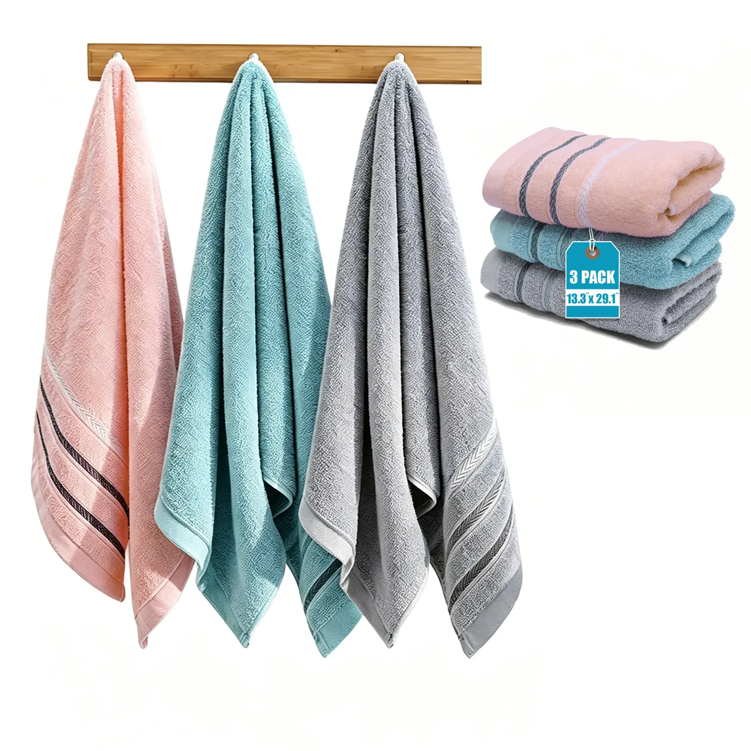 3 Pack Cotton Towels Set ,Ultra Soft Cotton Hand Towel - Quick - Drying and Absorbent for Home, Kitchen Cleaning, Bathroom, Gym Towel Set