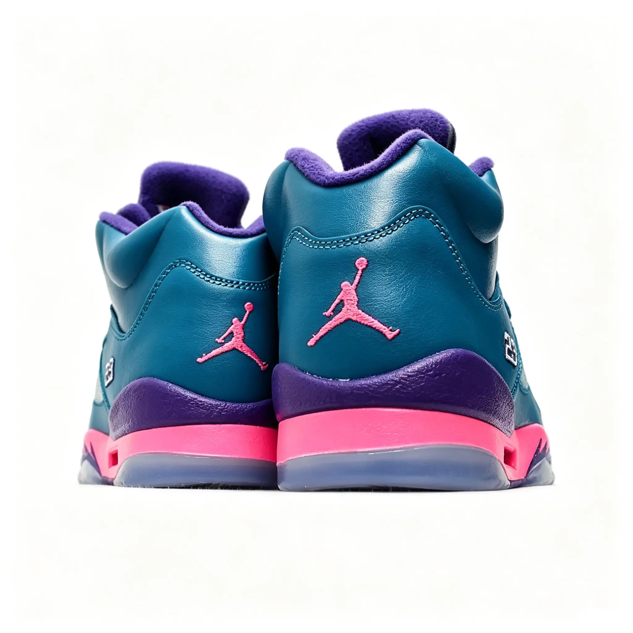 Brand New Sealed with Original Shoe Box Unisex Smooth Leather Teal Purple Pink Multi Color High Top Retro Basketball Sneakers, Color Block Street Hip Hop Collectible Casual Footwear