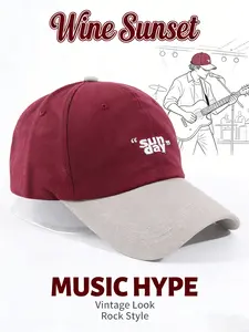 Surprise Discount! Burgundy Gentle Unisex Baseball Cap [Mall Check-in] "sun day" Embroidery Street Shot Fashion Item Breathable Blend Fabric