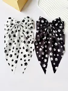 Ladies' Cute Puppy Footprint Hair Clip, Fashionable Long Floating Bow Hair Clip, Fun, Cute, Suitable for Campus, Puppy Party, Daily Casual Hair Accessories