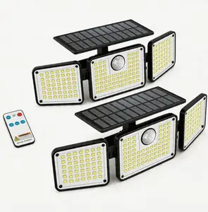 2-Pack 3-Head Solar Motion Sensor LED Outdoor Lights IP44 Waterproof with Remote Control for Garden Yard Patio Pathway Garage Driveway Dusk to Dawn Security Flood Light