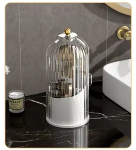 Concealed Toothbrush Holder, Rotating Bathroom Organizer Countertop, Toothbrush Holders with Cover, Bathroom Counter Organizer with Covered Makeup Brush Holder (1pcs White)