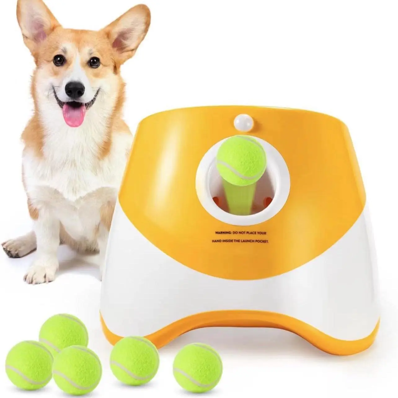 Pet Supplies Interactive Training Ball Automatic Launcher, 3-Mode Adjustable, 10/20/30ft Distances, 3 x 2" Tennis Balls for Indoor Outdoor Dog Play
