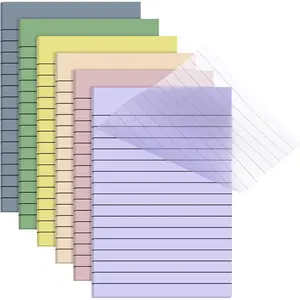 6 Pack Pastel Transparent Sticky Notes Translucent Clear Lined Self Stick Note,  to School Gifts for  Tabs, Book Tabs, School Supplies Office, 30 Sheets/Pack, 4 x 6'' (Light Color)
