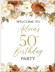 Personalized Floral Banners for 40th 50th 60th 70th 80th 90th 100th Birthday Party Decorations Customized Burnt Orange Ornaments Welcome Sign