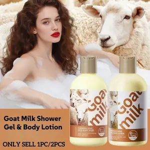 Goat Milk Body Wash & Body Lotion 250ml Set,Moisturizing for Dry Skin,Gentle Cleansing,Long-Lasting Hydration,Soft Smooth Glowing Skin,Daily Skin Care,Nourishing Repair,Non-Greasy,Refresh & Brighten Skin