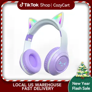 ROEL-PLAY Wireless Bluetooth Cat Ear Headphones LED Light Up Foldable Over Ear with Built in Microphone Long Battery Life for Phone Tablet iPad Laptop Computer for Kids Teens and Adults Convenience