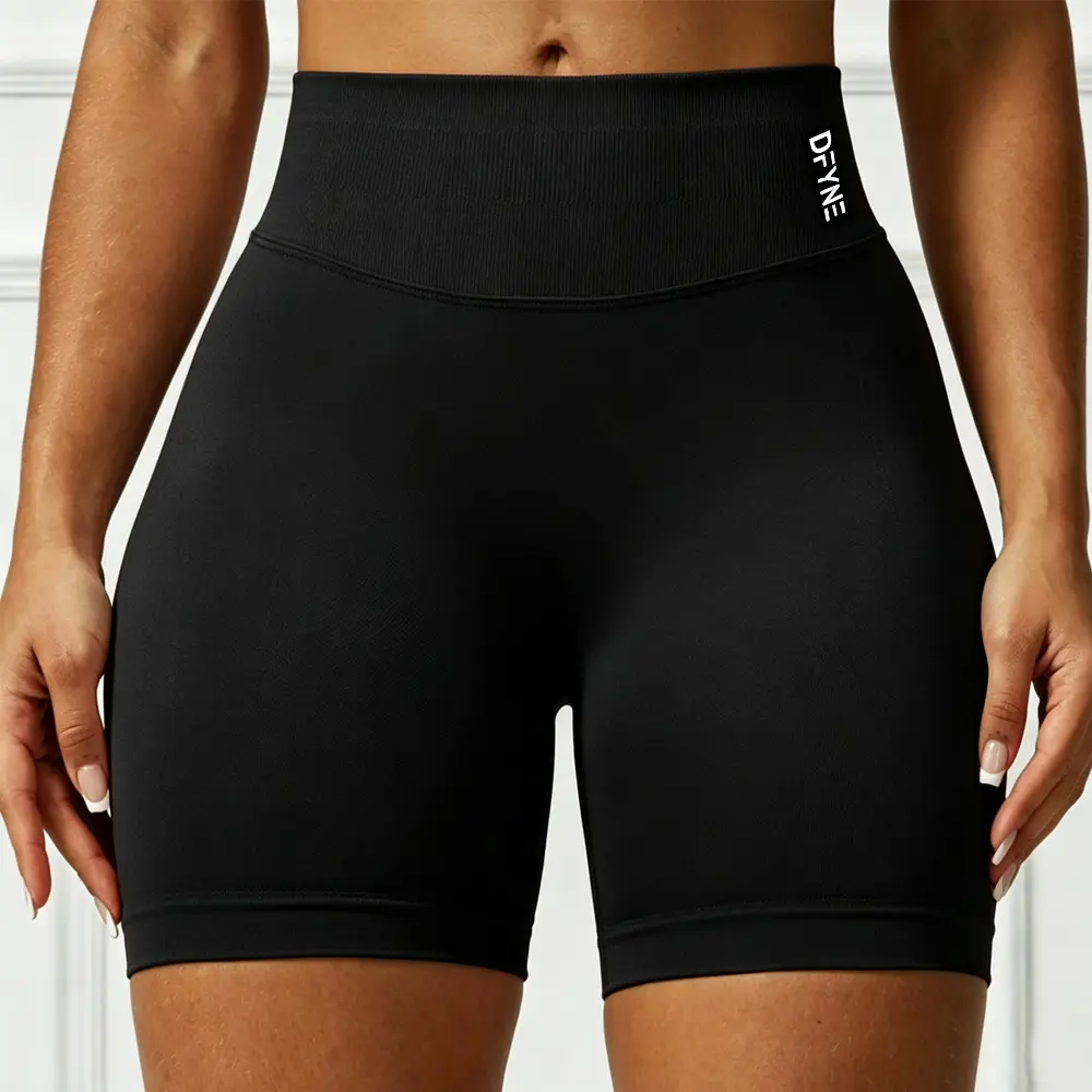 DFYNE Women's High-Waisted Seamless Sports Shorts, 3-Panel Waistband, Tight-Fitting, Quick-Drying, Moisture-Permeable Athletic Bottoms for Running, Cycling, Outdoor Exercise