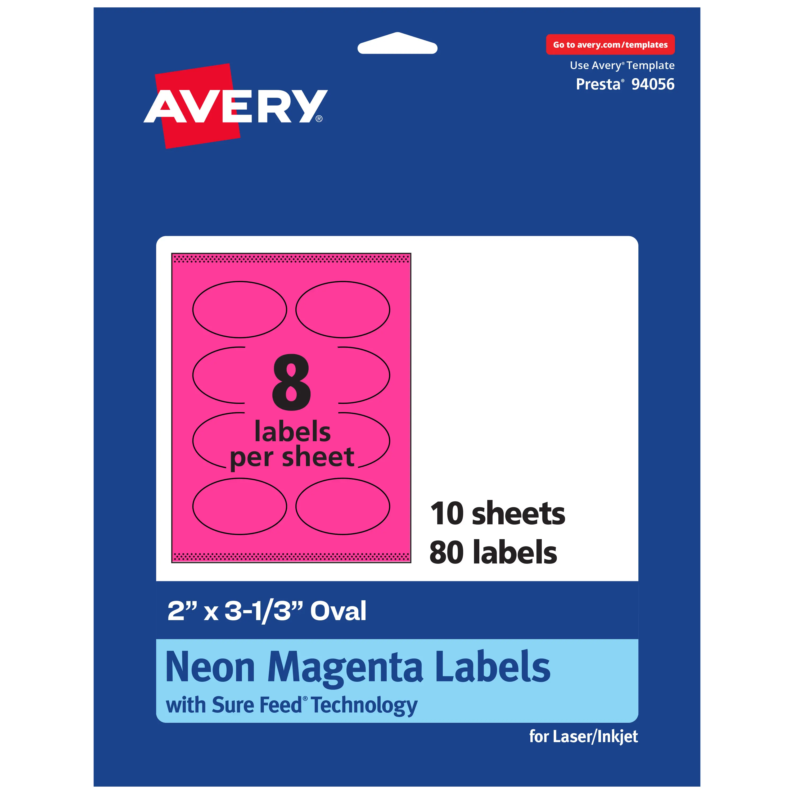 Avery Neon Magenta Paper Labels, 2" x 3-1/3" Oval