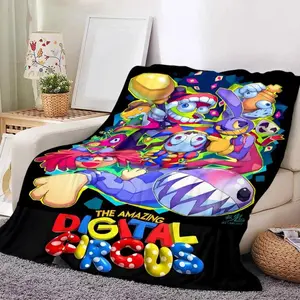 The Amazing Digital Circus Flannel Blanket, Cartoon Pattern Throw for Kids Bed Sofa, Cozy Warm Blanket, Holiday Home Decor, Christmas Gift