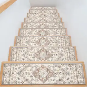 Carpet Stair Treads for Wooden Steps Indoor 15 Pack 8" X 30" Peel and Stick Stair Treads Non Slip Staircase Step Treads  Stair Runner Rugs for Dogs,  and Elders, Beige