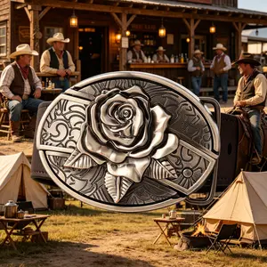 Western Rose Belt Buckle: Rustic Silver Floral Cowboy Buckle, Great Gift for Country Lovers, Elevate Your Western Outfit, Fits Standard Leather Belts,Vintage Silver Rose Western Belt Buckle - Cowboy & Cowgirl Style, Engraved Floral Design,