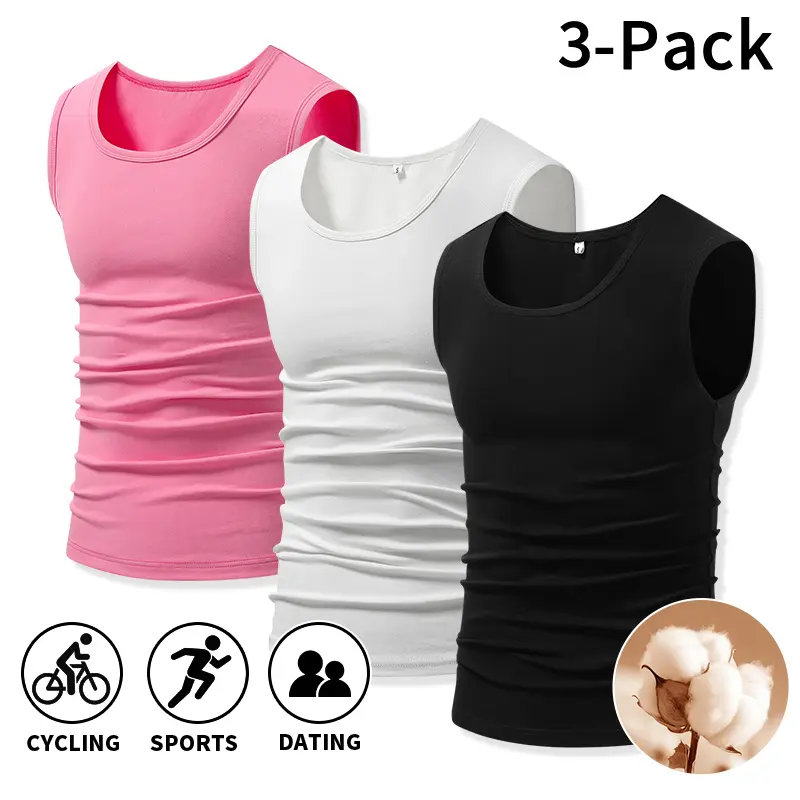 3-pack/1-pack men’s solid-color U-neck cotton sleeveless tank tops, versatile basic undershirts suitable for sports, dates, home wear, and indoor and outdoor activities