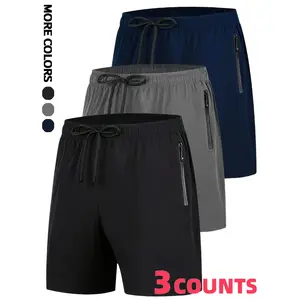 Men’s plus-size 3-pack shorts — extra-large size, thick, breathable, stretchy athletic shorts with zippered pockets; suitable for outdoor sports like running, fitness, cycling, and swimming.