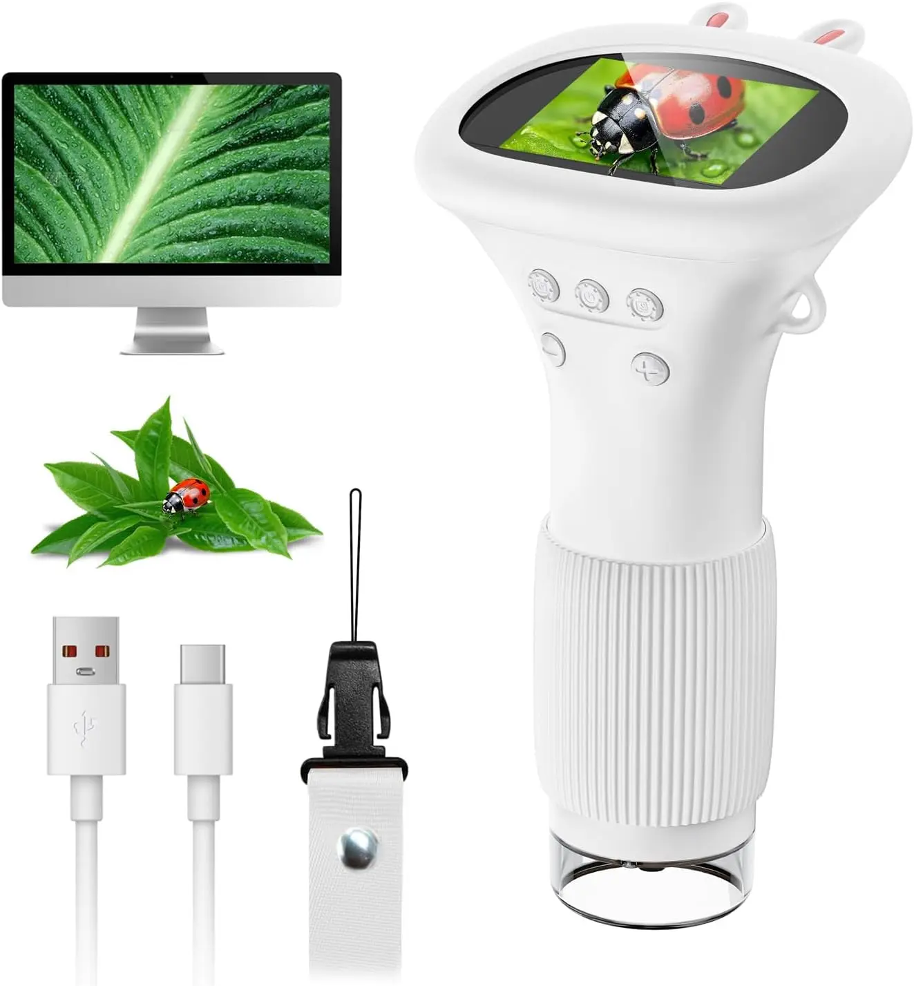 Handheld Digital Microscope, 100x-1000x Zoom, 2'' Screen, LED Lights, Memory Card & USB Cable Included, Bright Imaging Microscopy, Halloween & Christmas/Birthday Gifts for Students (School & Educational Supplies)